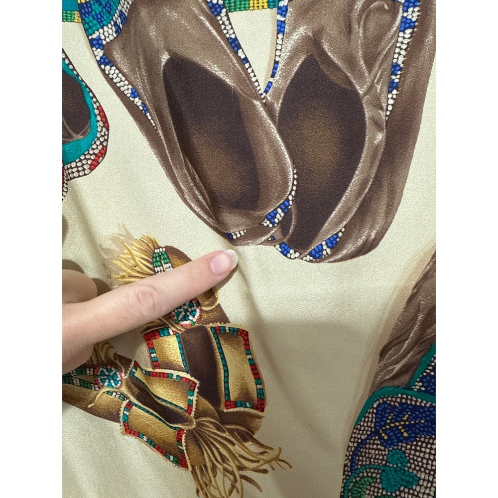 Ralph Lauren Silk Scarf Blouse Top XS Beige Moccasins Native American Luxury - Picture 7 of 11